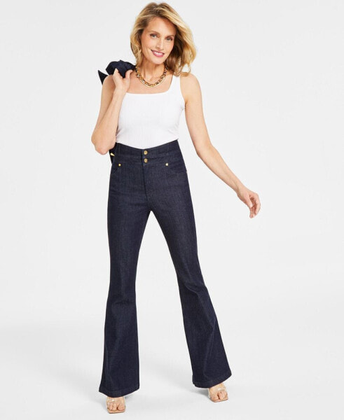 Women's High Rise Corset Flared-Leg Jeans, Created for Macy's
