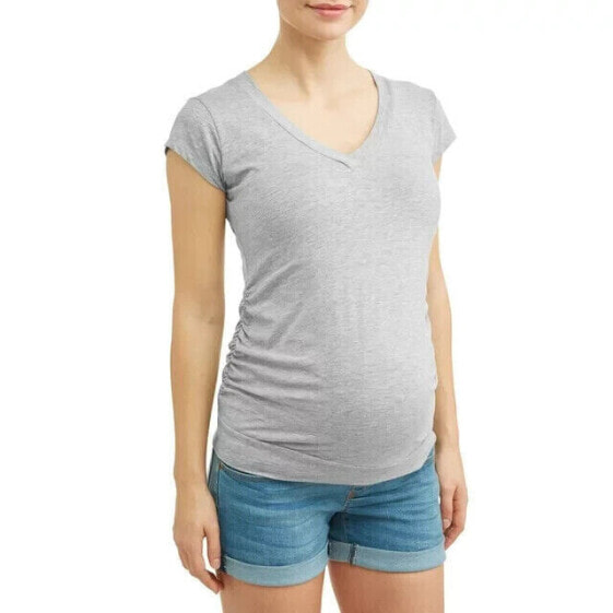 Oh! Mamma T-Shirt 2X Women's Grey V-Neck Flattering Side Ruching Solid Print