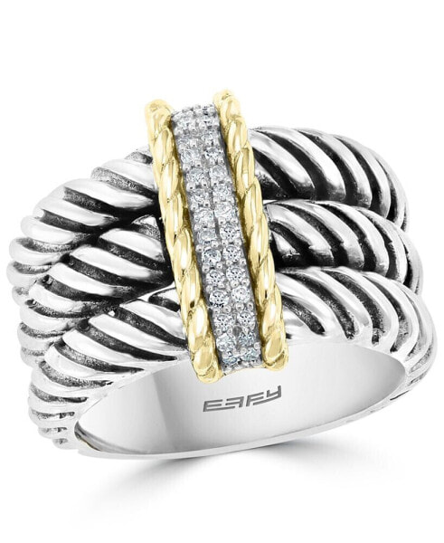 EFFY® Diamond Triple Row Statement Ring (1/6 ct. t.w.) in Sterling Silver & 18k Gold