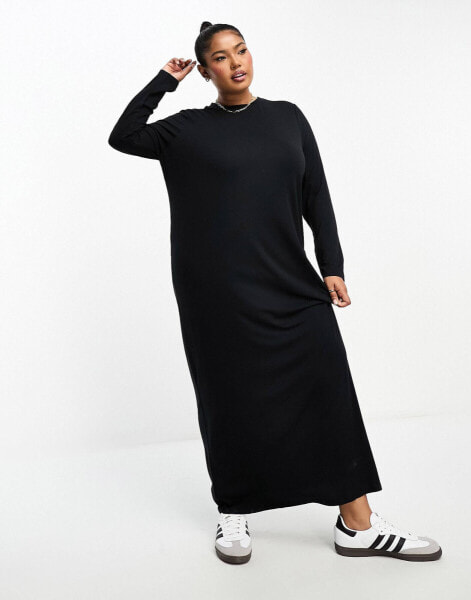 ASOS DESIGN Curve long sleeve maxi t-shirt dress in black