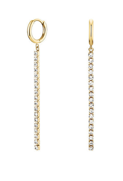 Charming gold-plated earrings with clear crystals Tennis JETCG-J916