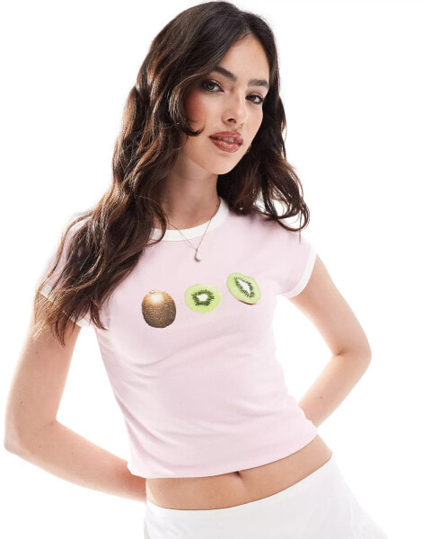 ASOS DESIGN baby tee with sliced fruit graphic in pink