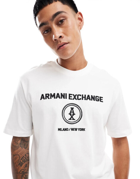 Armani Exchange double logo t-shirt in off white