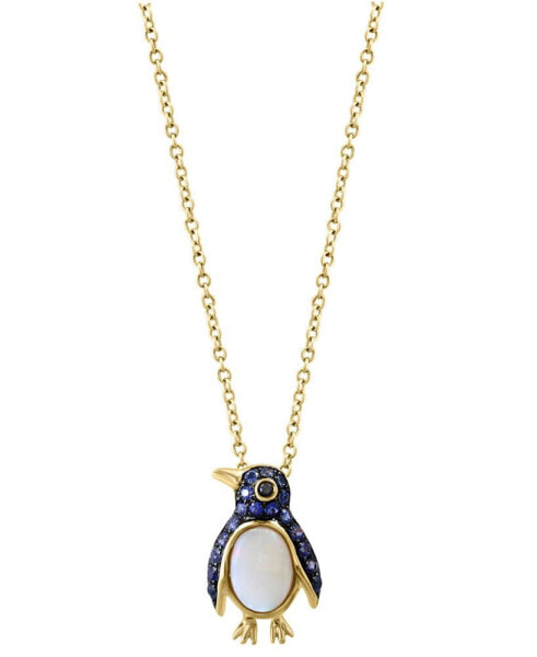 EFFY® Sapphire (1/3 ct. t.w), Opal (1/2 ct. t.w.) & Black Diamond Accent Penguin 18" Pendant Necklace in 14k Gold