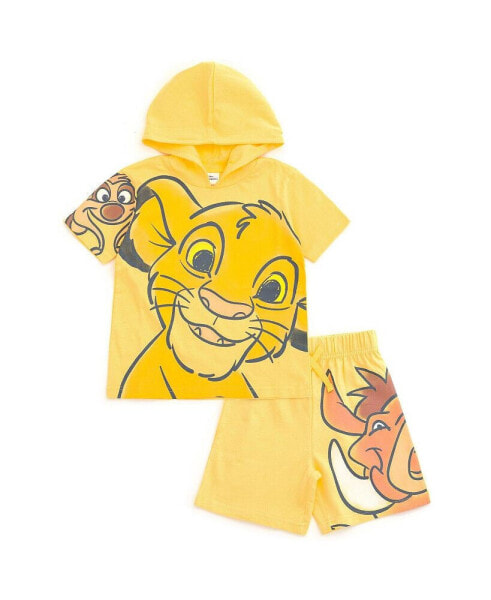 Toddler Boys Mickey Mouse Lion King Cars Monsters Inc. Hooded T-Shirt and French Terry Shorts Outfit Set to