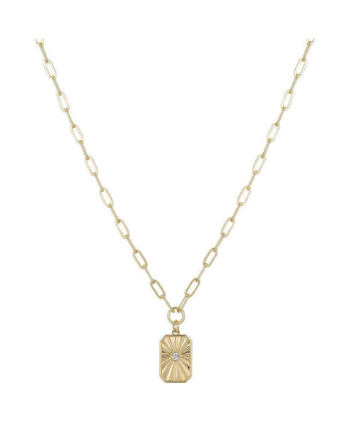 Unwritten 14K Gold Flash Plated Cubic Zirconia Tag Pendant Necklace