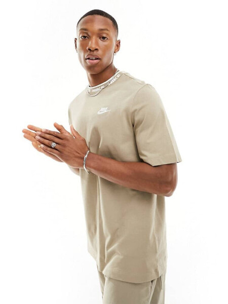 Nike Club  logo neckline t-shirt in beige