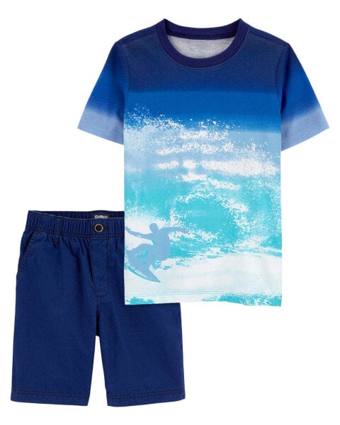 Kid 2-Piece Beach Print Ombre Tee & Stretch Chino Shorts Set 4
