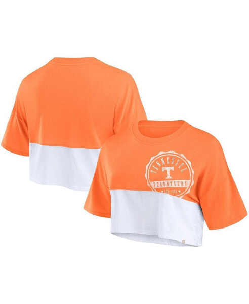 Women's Orange/White Tennessee Volunteers Oversized Badge Colorblock Cropped T-Shirt