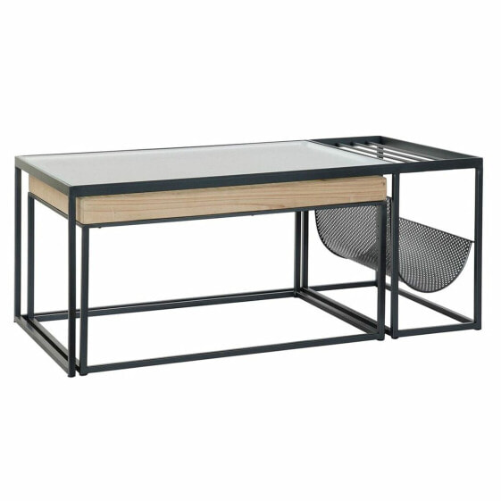 Кофейный столик DKD Home Decor Чёрный Разноцветный Натуральный Деревянный Металл Бамбук Стеклянный 110 x 60 x 45 cm