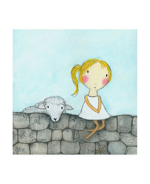 Carla Sonheim Girl with Lamb Stone Wall Canvas Art - 19.5" x 26"