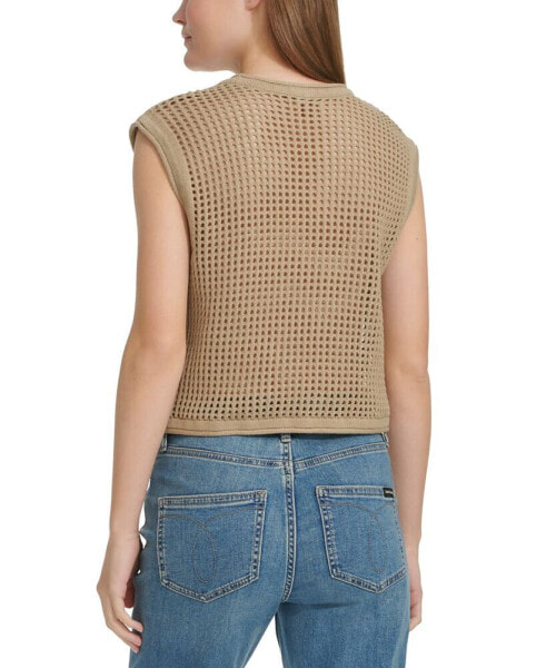 Petite Cotton Open-Stitch Sleeveless Sweater