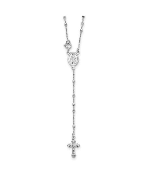 Diamond2Deal sterling Silver Polished Beaded Rosary Pendant Necklace 18"