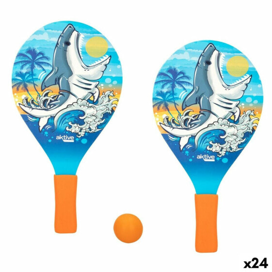 Пляжные лопатки с мячом Активе Акула 19,5 x 38 см 24 штуки