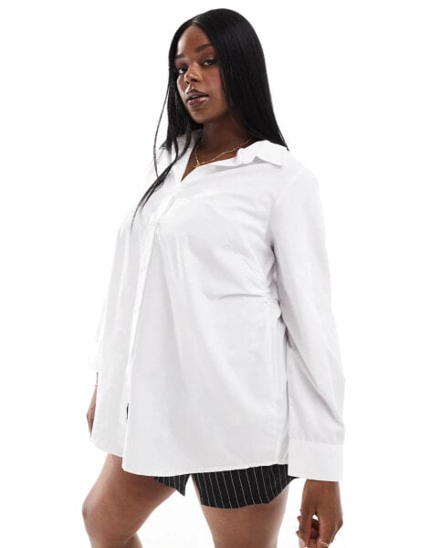 Yours relaxed long sleeve button up shirt in white