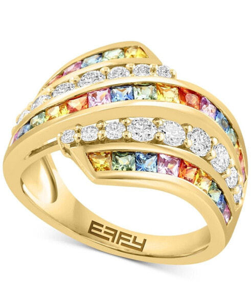 EFFY® Multi-Sapphire (1-3/4 ct. t.w.) & Diamond (3/4 ct. t.w.) Multirow Swirl Ring in 14k Gold