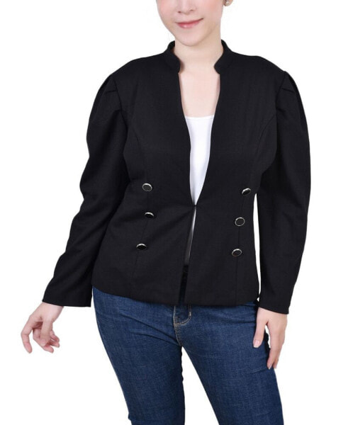 Petite Long Puff-Sleeve Ponte Jacket