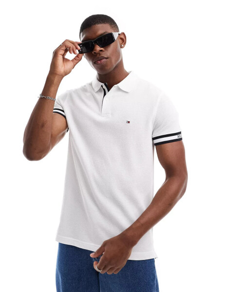 Tommy Hilfiger monotype cuff slim fit polo in white