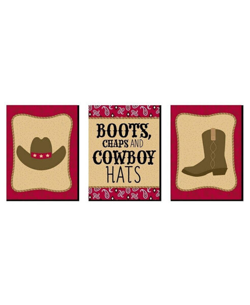 Little Cowboy - Western Wall Art - Gift Ideas - 7.5 x 10 inches Set of 3 Prints