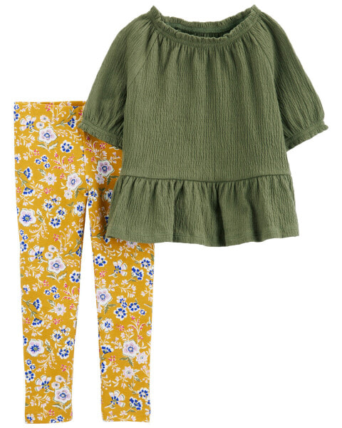 2-Piece Peplum Top & Floral Legging Set 2T