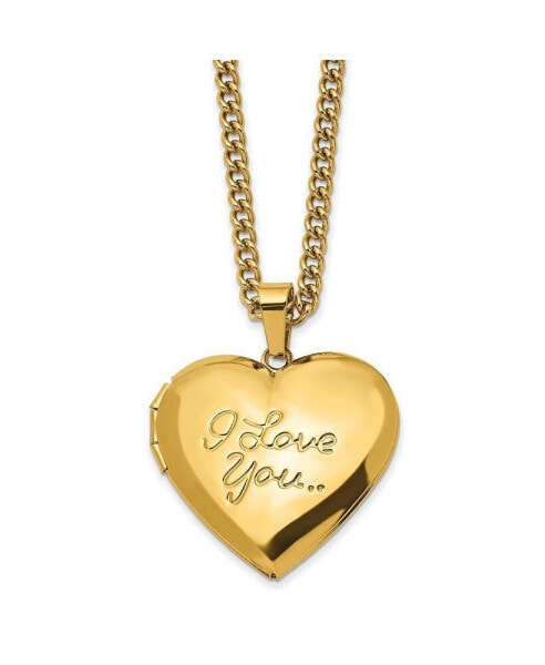 Yellow IP-plated I LOVE YOU Heart Locket Curb Chain Necklace