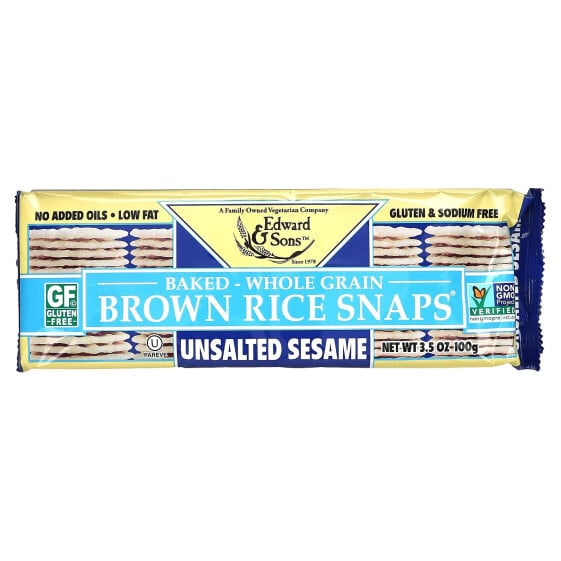 Baked Whole Grain Brown Rice Snaps, Unsalted Sesame, 3.5 oz (100 g)