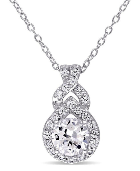 Created White Sapphire (1 4/5 ct. t.w.) Sterling Silver, Teardrop Halo Necklace