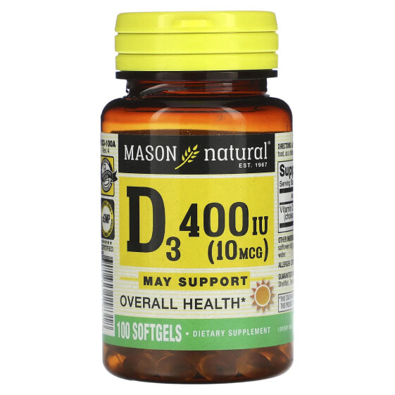 Витамин D3 Mason Natural, 10 мг (400 МЕ), 100 капсулы