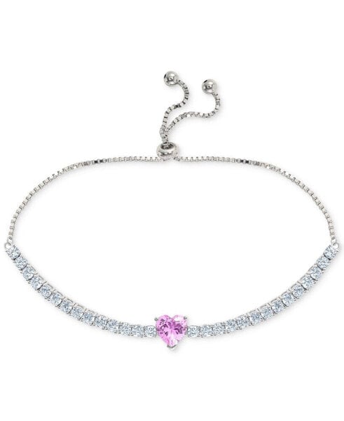 Cubic Zirconia & Grown Pink Sapphire Heart Slider Bracelet in Sterling Silver, Created for Macy's