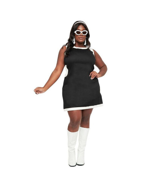 Plus Size 1960s Contrast Cutout Shift Dress