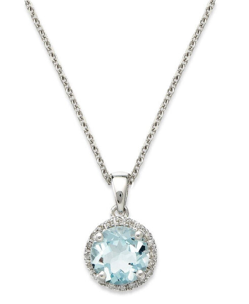 Macy's 14k White Gold Necklace, Aquamarine (1 ct. t.w.) and Diamond Accent Pendant