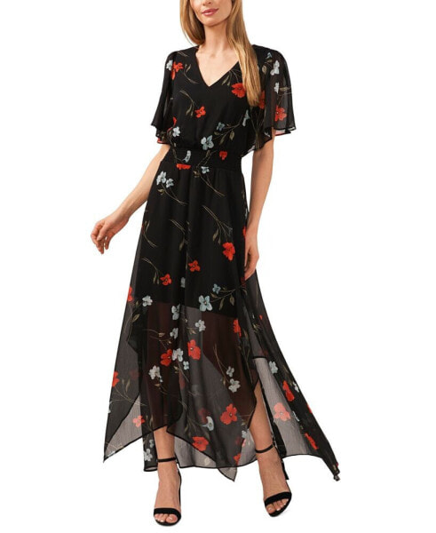 Women's Floral Flutter Sleeve Maxi Dress