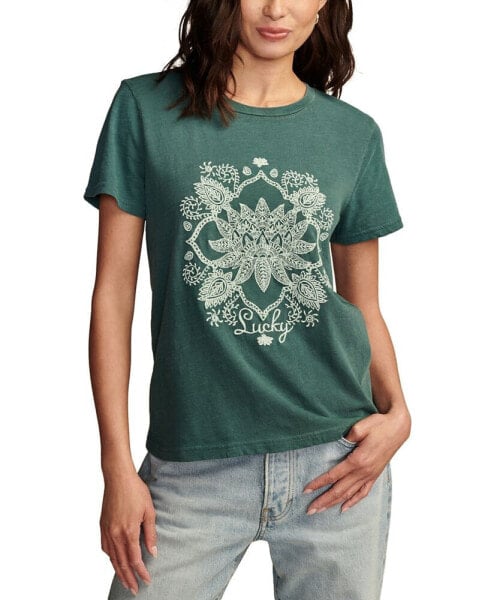 Women's Cotton Embroidered Lucky Lotus Tee