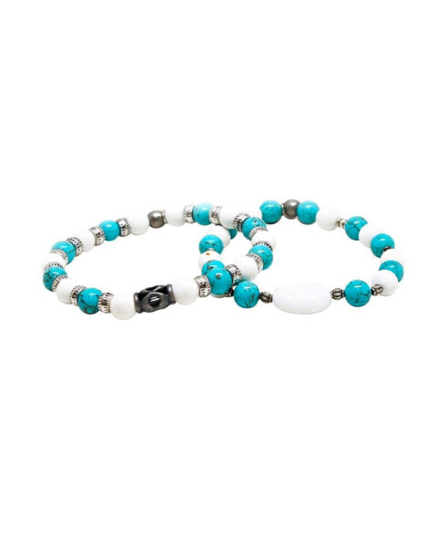 Turquoise and Howlite Beaded Elastic Bracelet, Pack of 2
