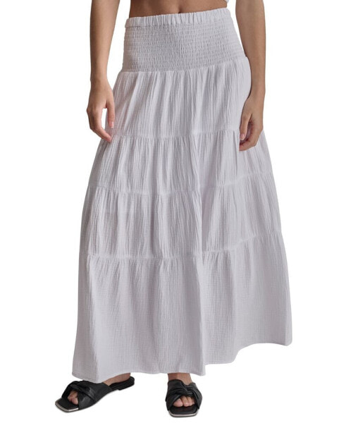 Women's Cotton Smocked-Waist Tiered Maxi Skirt