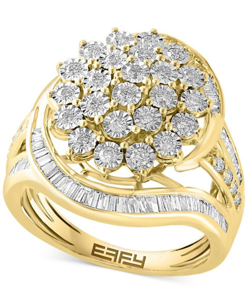 EFFY® Diamond Round & Baguette Cluster Swirl Ring (7/8 ct. t.w.) in 14k Gold