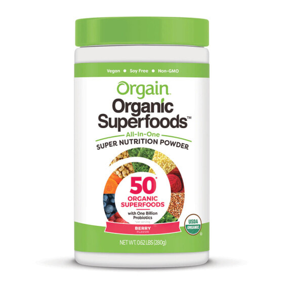 Orgain Organic Superfoods All-In-One Super Nutrition Powder Berry Питательный порошок из фруктов и овощей с 1 млрд пробиотиками с ягодным вкусом 280 г