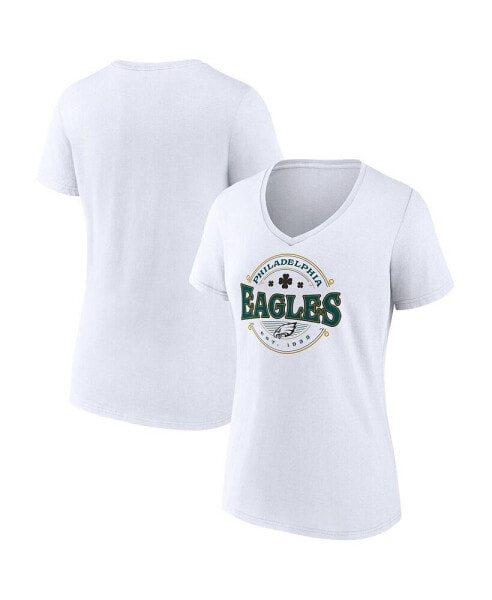 Women's White Philadelphia Eagles St. Patrick's Day Lucky V-Neck T-shirt