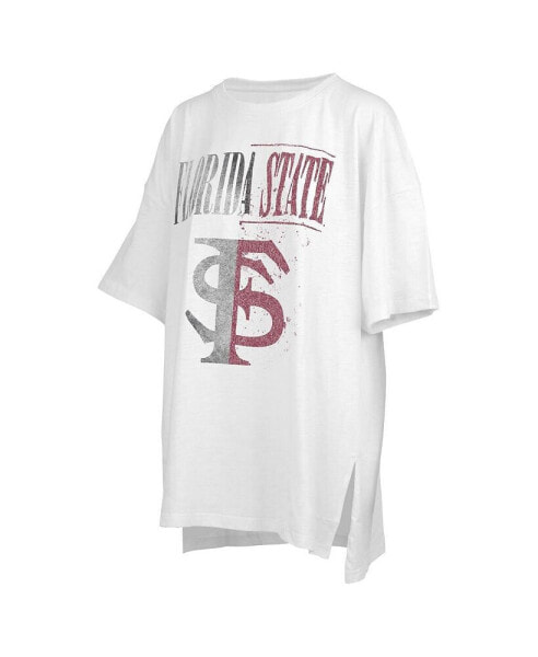 Women's White Distressed Florida State Seminoles Lickety-Split Oversized T-shirt