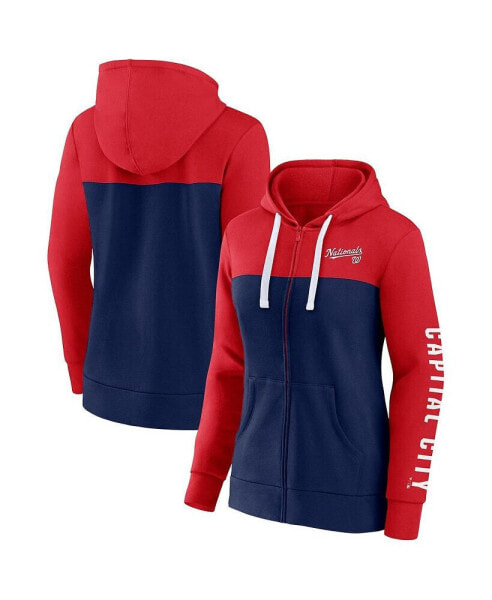 Women's Red, Navy Washington Nationals Take The Field Colorblocked Hoodie Full-Zip Jacket