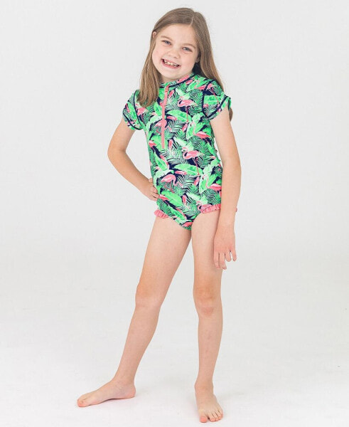 Big Girls Short Sleeve One Piece Rash Guard