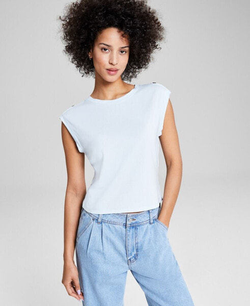 Women's Button-Shoulder Crewneck Tee, Created for Macy's