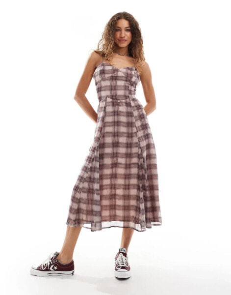 Reclaimed Vintage maxi slip dress in washed pink check