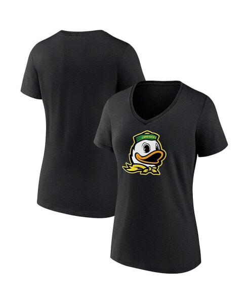 Women's Black Oregon Ducks Evergreen Logo V-Neck T-shirt