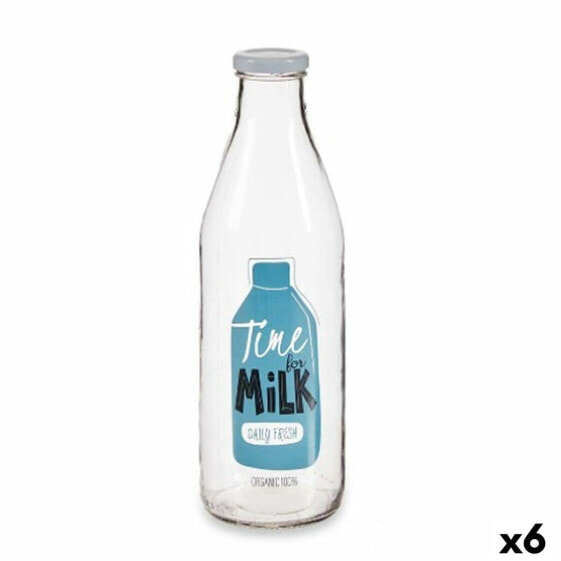 Glass Bottle Transparent Metal Glass 1 L Milk (6 Units)