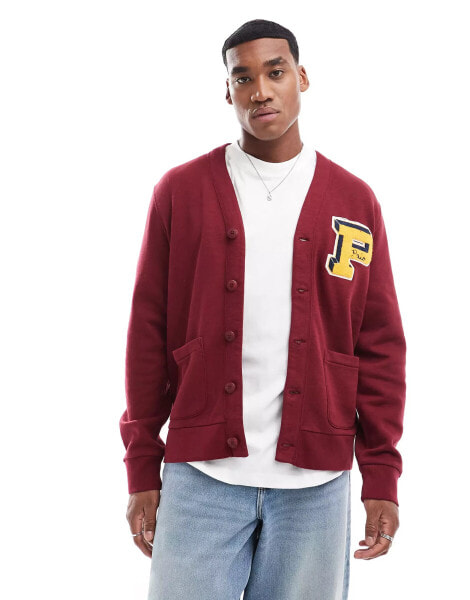 Polo Ralph Lauren retro sports logo collegiate fleece cardigan in burgundy