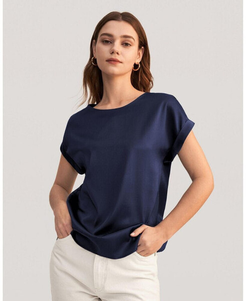 Women's Short Sleeves Round Neck Silk Tee for Women