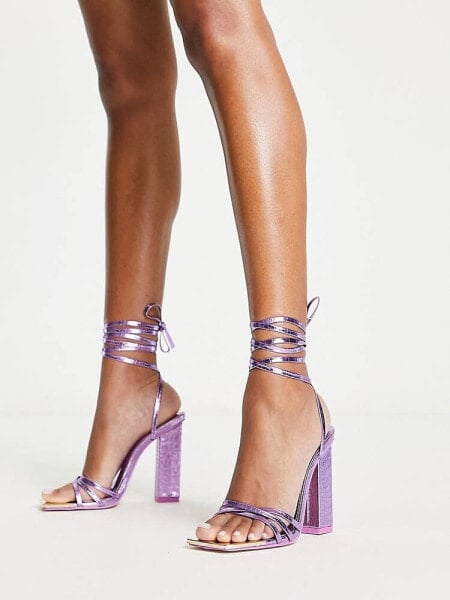 Public Desire Exclusive Amira block heel sandals in purple metallic