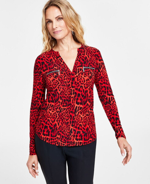 Women's Print Zip-Pocket Top, Created for Macy's