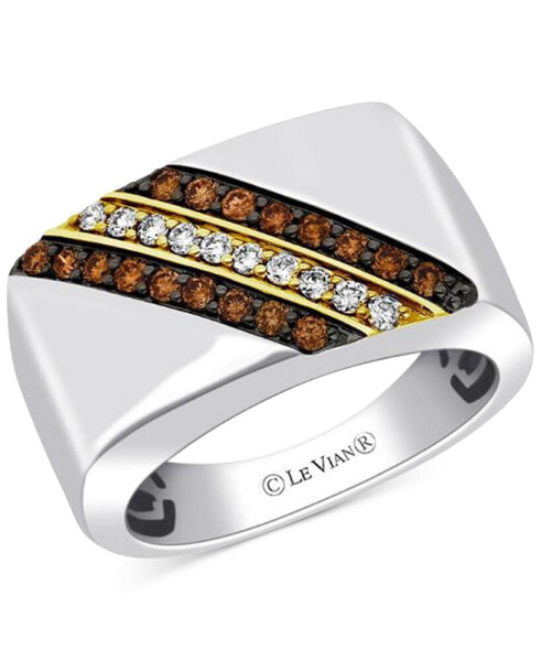 Men's Chocolate Diamond (3/8 ct. t.w.) & Nude Diamond (1/5 ct. t.w.) Diagonal Ring in Sterling Silver & 14k Gold-Plate
